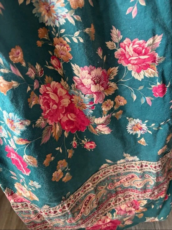 Vera Bradley Vintage (Size S/M/L) Teal Maxi Skirt with Pink Rose Print - Picture 6 of 9